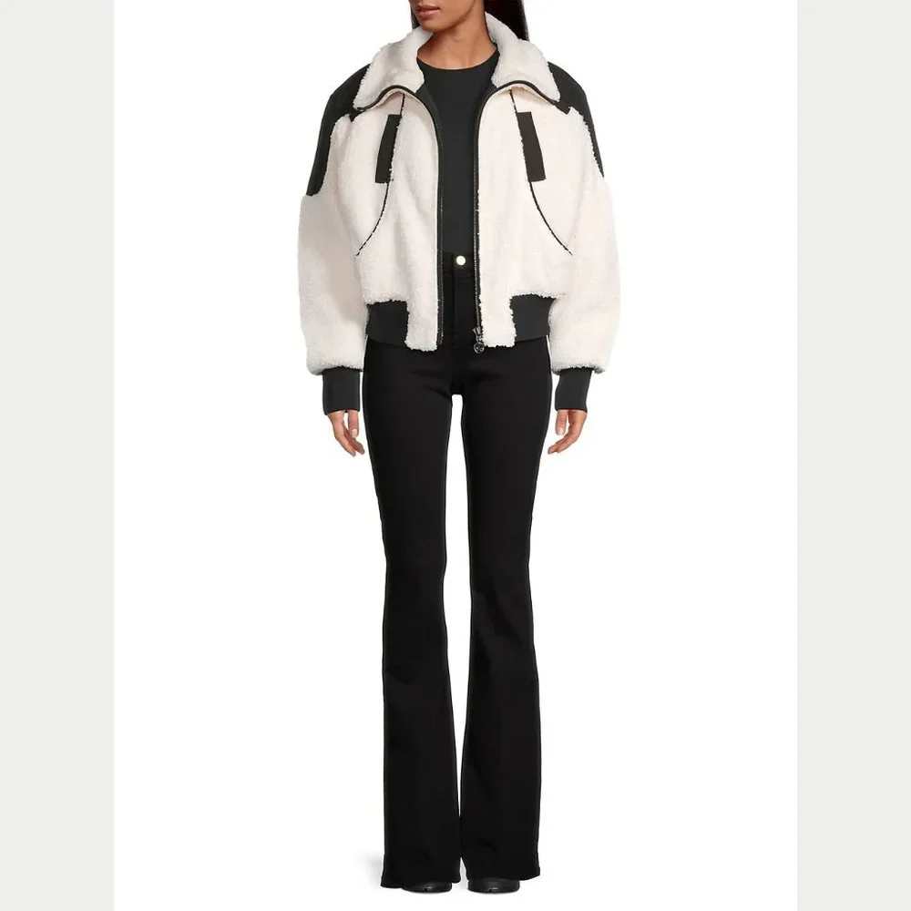 NEW Moose Knuckles Size Small Women's Sherpa Nellis Cropped Bomber - Ivory - Picture 2 of 6